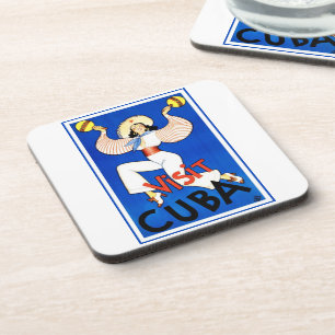 Vintage Travel Poster, Visit Havana Cuba, Maracas Coaster