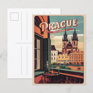vintage travel prague czech republic gifts balcony postcard