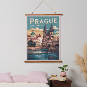 vintage travel prague czech republic gifts, boats hanging tapestry