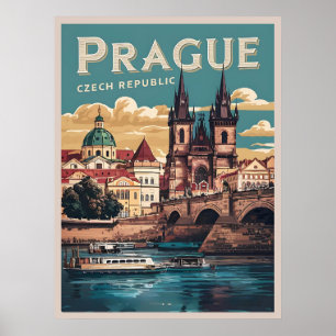 vintage travel prague czech republic gifts, boats poster