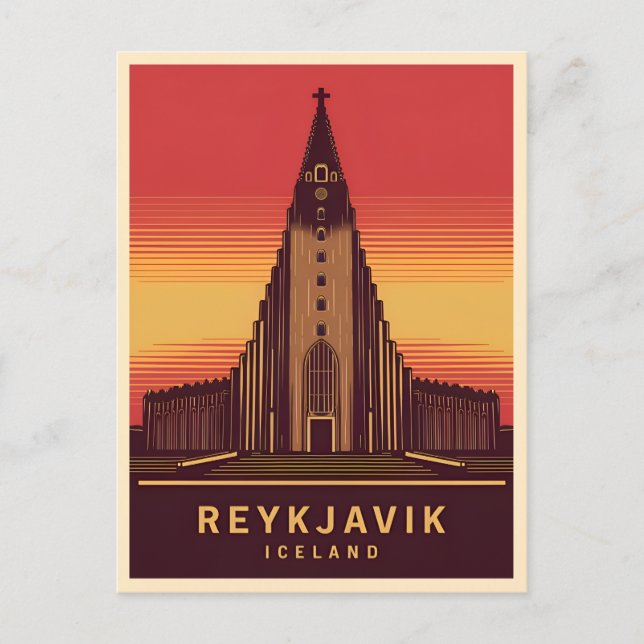 Vintage Travel Reykjavik Iceland Hallgrimskirkja Postcard (Front)