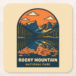 Vintage Travel Rocky Mountain National Park Retro Square Paper Coaster