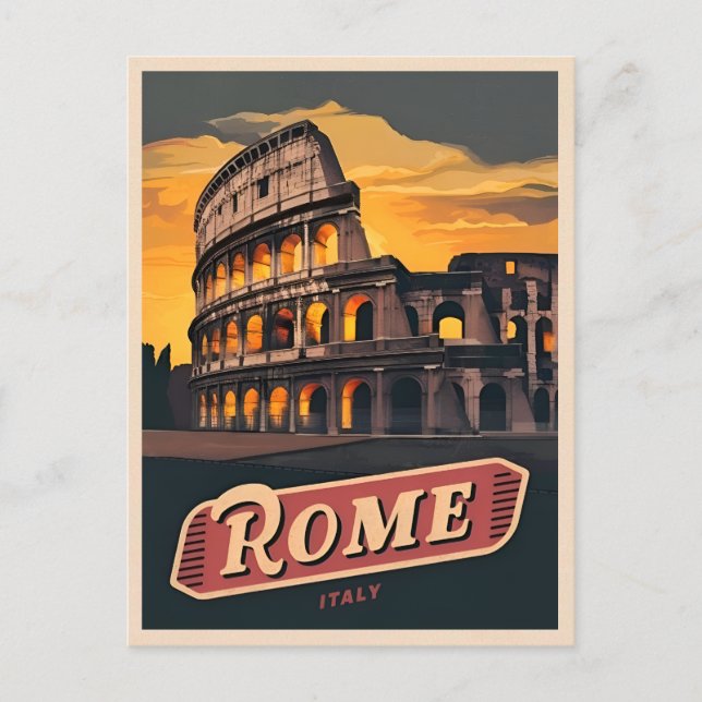 Vintage Travel Rome Italy Colosseum Retro Scenic Postcard (Front)