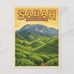 Vintage Travel Sabah Borneo Malaysia Nature Retro Postcard