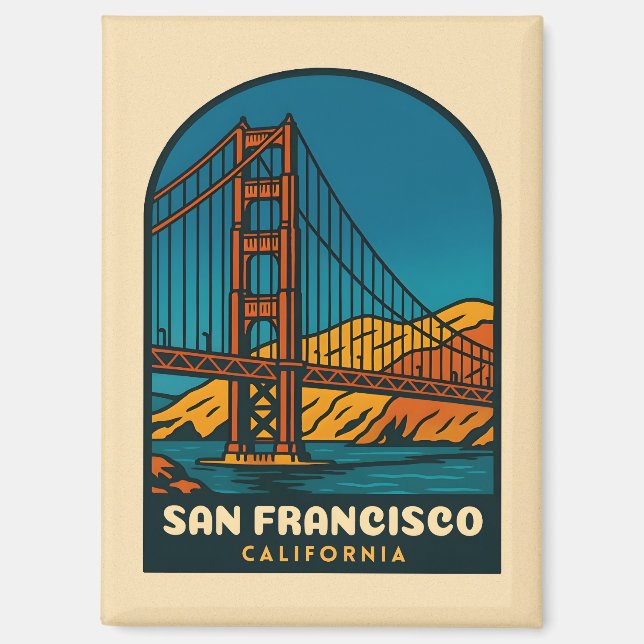 Vintage Travel San Francisco Golden Gate Bridge Magnet (Front)