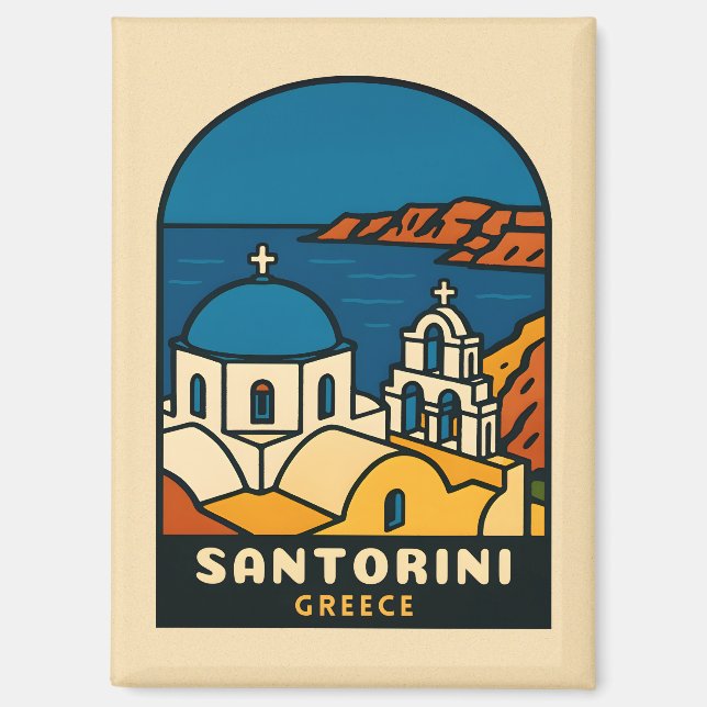Vintage Travel Santorini Greece Retro Seaside Magnet (Front)