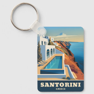 Vintage Travel Santorini Greece Seaside Landscape Key Ring