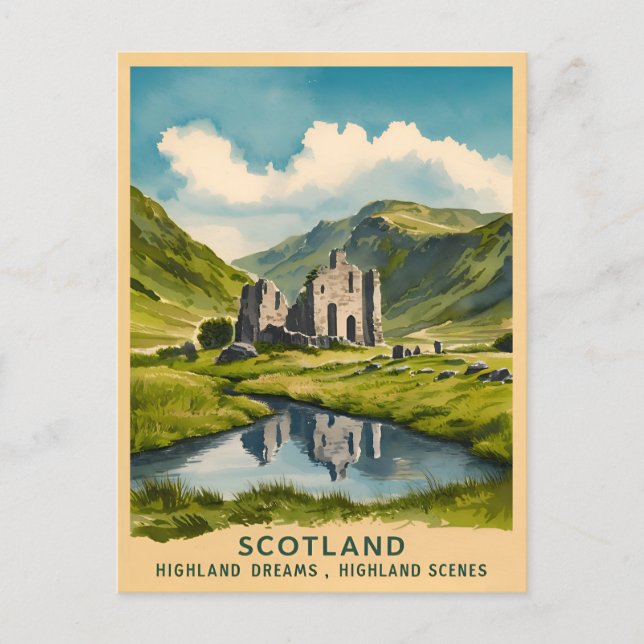 Vintage Travel Scotland Highlands Retro Landscape Postcard (Front)