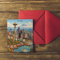 Vintage Travel Seattle Washington Skyline View