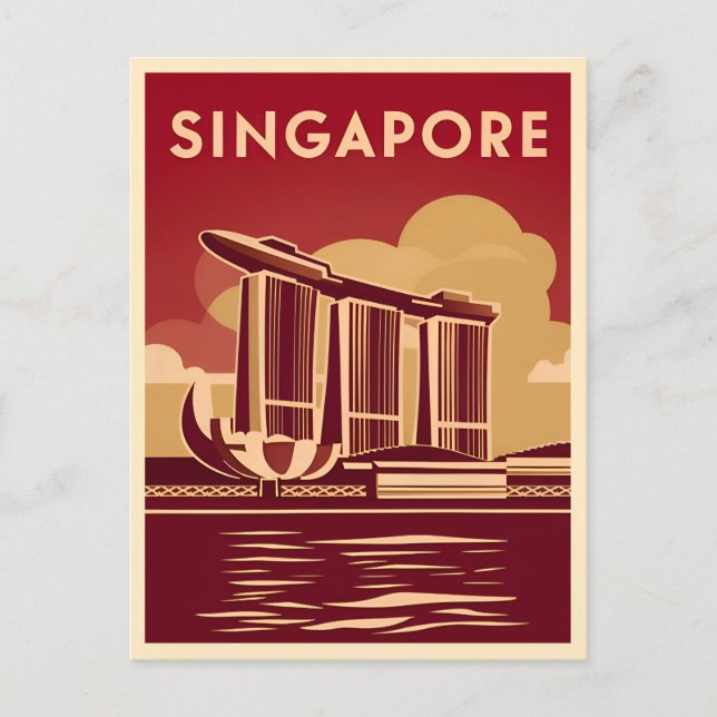 Vintage Travel Singapore City Retro Scenic Postcard (Front)