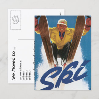 Vintage Travel, Ski Skiing Snow, Change of Address Announcement Postcard