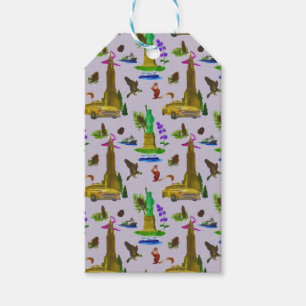 Vintage Travel Skyline New York Liberty Autumn Gift Tags