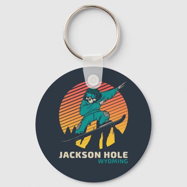 Vintage Travel Snowboarding Jackson Hole Wyoming Key Ring (Front)