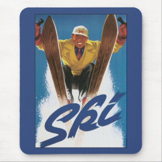 Vintage Travel, Sports Skier Skiing in Winter Snow Mouse Pad