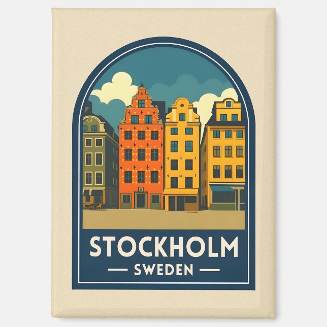 Vintage Travel Stockholm Sweden Old Town Retro Magnet (Front)