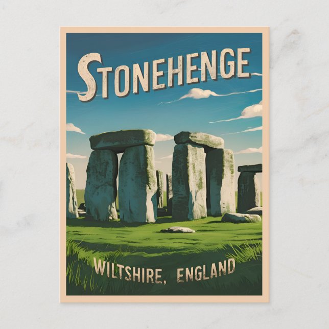 Vintage Travel Stonehenge England Retro Graphic Postcard (Front)
