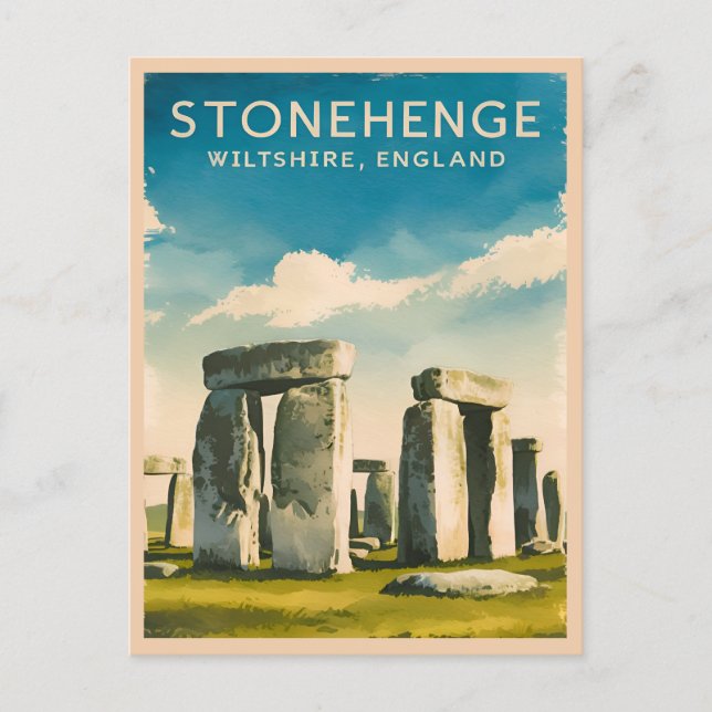 Vintage Travel Stonehenge England Retro Scenic Postcard (Front)
