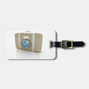 Vintage Travel Suitcase Clock World Map Luggage Tag