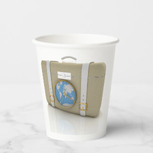 Vintage Travel Suitcase Clock World Map Paper Cups