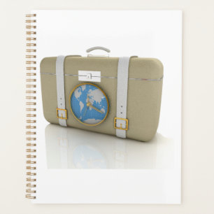 Vintage Travel Suitcase Clock World Map Planner
