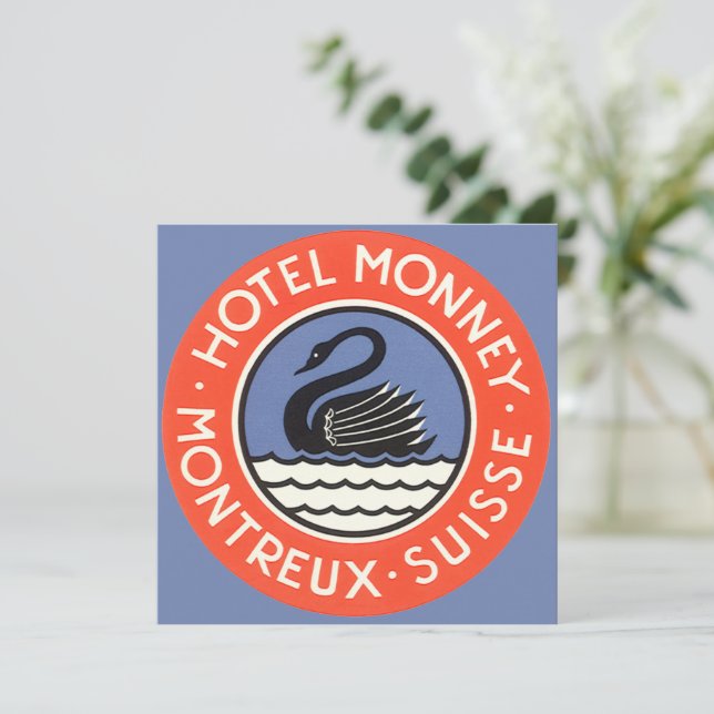 Vintage Travel, Swan Bird Hotel Monney Switzerland (Standing Front)