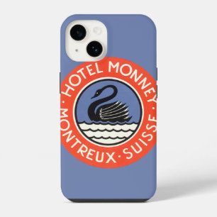 Vintage Travel, Swan Bird Hotel Monney Switzerland iPhone 14 Case