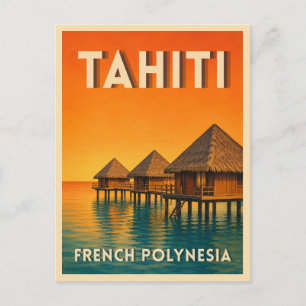 Vintage Travel Tahiti French Polynesia Sunset Postcard