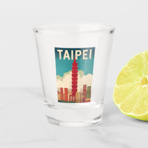 Vintage Travel Taipei 101 Taiwan Retro Graphic Shot Glass