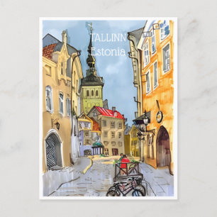 vintage travel Tallinn Estonia Estonie watercolor  Postcard