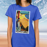Vintage Travel, Tennis, Sports, Monte Carlo Monaco T-Shirt<br><div class="desc">Vintage illustration European travel poster or luggage label from Monte Carlo in Monaco featuring a couple holding tennis rackets and watching a tennis tournament near the beach and the beautiful blue Mediterranean Sea. Love and romance on the tennis courts. Monte Carlo is most famous for its casino, Le Grand Casino....</div>