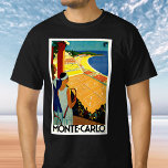 Vintage Travel, Tennis, Sports, Monte Carlo Monaco T-Shirt<br><div class="desc">Vintage illustration European travel poster or luggage label from Monte Carlo in Monaco featuring a couple holding tennis rackets and watching a tennis tournament near the beach and the beautiful blue Mediterranean Sea. Love and romance on the tennis courts. Monte Carlo is most famous for its casino, Le Grand Casino....</div>
