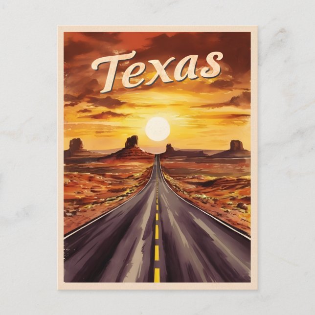 Vintage Travel Texas Landscape Retro Scenic Sunset Postcard (Front)