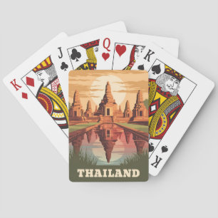 Vintage Travel Thailand Buddhist Temple Sunset Playing Cards