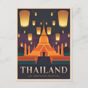 Vintage Travel Thailand Lantern Festival Retro Postcard