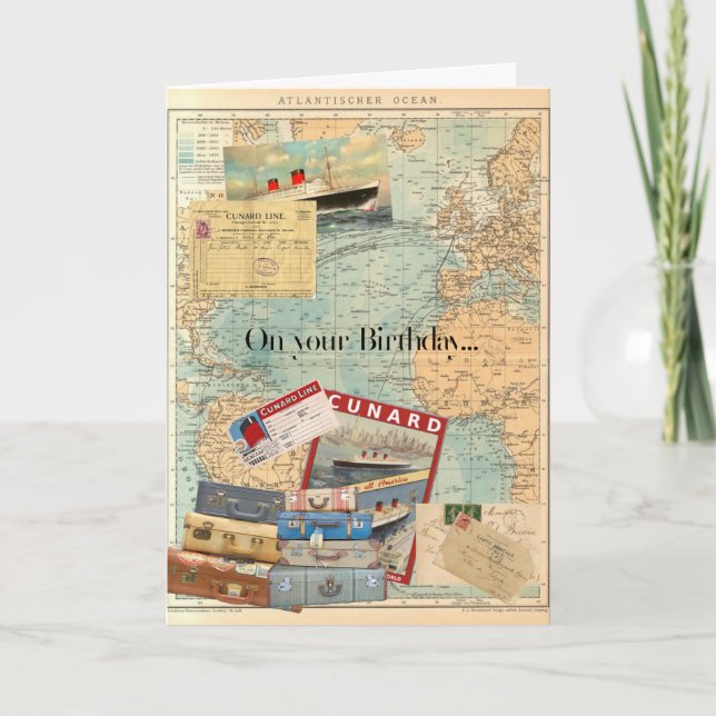 Vintage Travel theme Birthday card (Front)