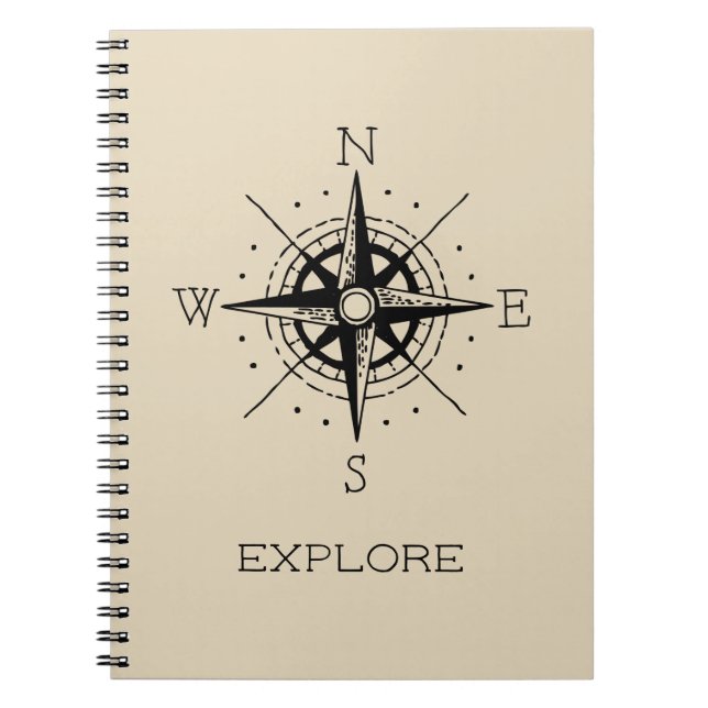 Vintage Travel Themed Explore Compass Notebook (Front)