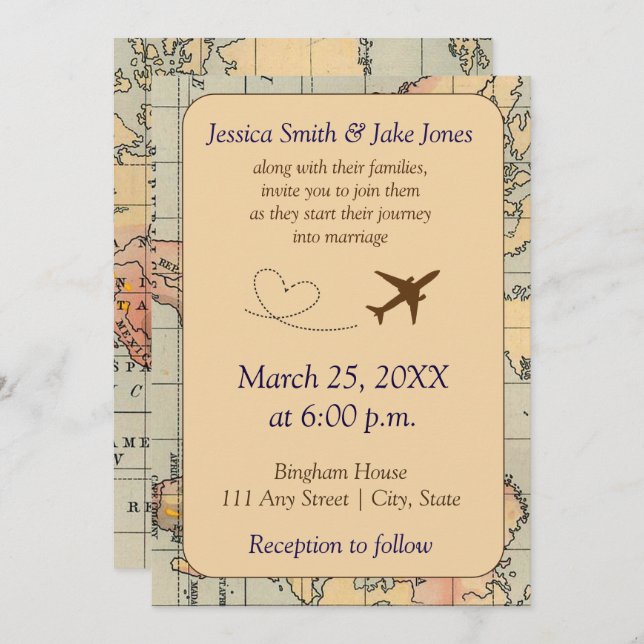 Vintage, Travel Themed Wedding Invite (Front/Back)