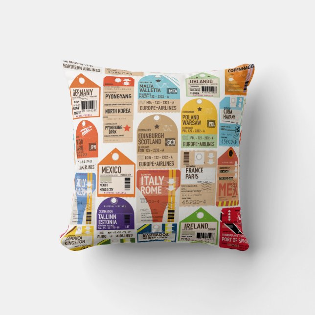 Vintage travel tickets pattern. cushion (Front)