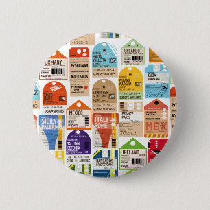 Vintage travel tickets pattern. luggage tag neck t 6 cm round badge