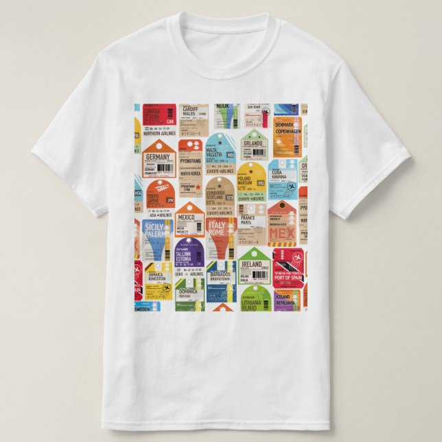 Vintage travel tickets pattern. T-Shirt (Design Front)