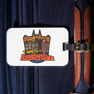 Vintage Travel to Amsterdam Netherlands Logo Luggage Tag
