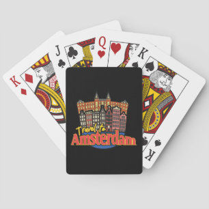 Vintage Travel to Amsterdam Netherlands Logo Playing Cards