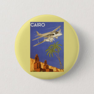 Vintage Travel to Cairo, Eygpt, Biplane Aeroplane 6 Cm Round Badge