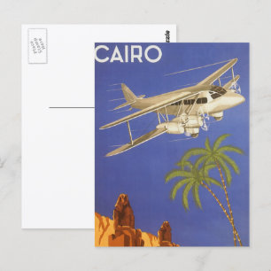 Vintage Travel to Cairo, Eygpt, Biplane Aeroplane Postcard