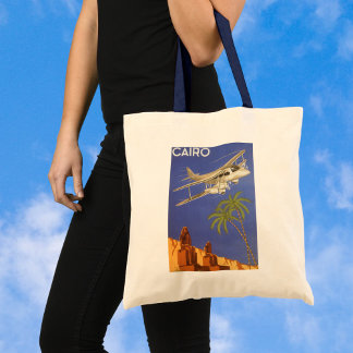 Vintage Travel to Cairo, Eygpt, Biplane Aeroplane Tote Bag