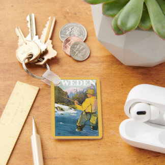 Vintage Travel to Sweden, Fisherman Sports Fishing Key Ring