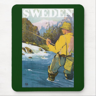 Vintage Travel to Sweden, Fisherman Sports Fishing Mouse Pad