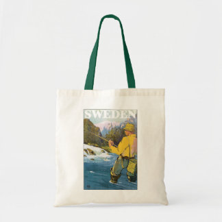 Vintage Travel to Sweden, Fisherman Sports Fishing Tote Bag