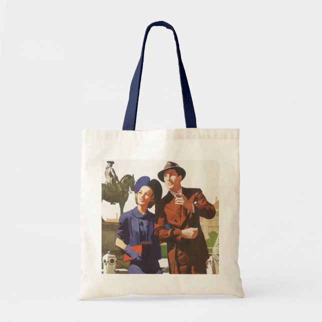Vintage Travel, Tourists on Vacation Sightseeing Tote Bag (Front)