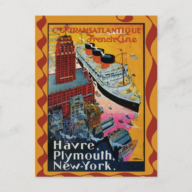Vintage Travel - Transatlantic French Line Postcard (Front)
